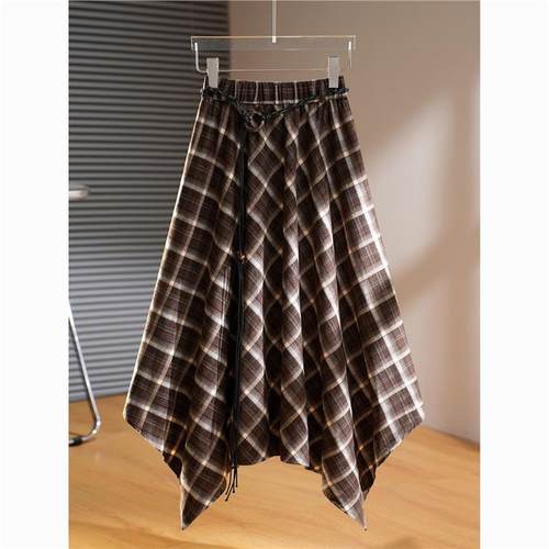 不规则设计感格子爆款伞裙