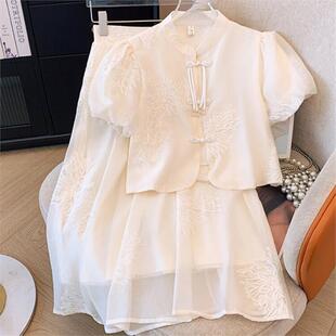 上衣半身裙套装 大码 女 高级感短款 国风改良旗袍夏季 女装 新中式