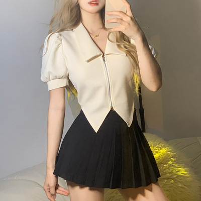 辣妹泡泡袖减龄短袖T恤女百搭不规则燕尾上衣 Dovetail T-shirt