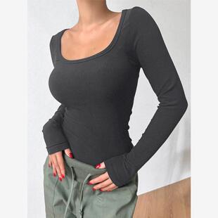 slim casual shirt纯色圆领长袖 基本款 T恤上衣 long 修身 sleeve