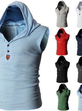 summer men hooded Tank Tops T-Shirt vests boy Singlets背心男