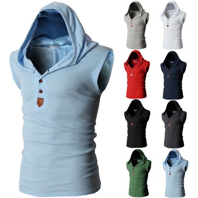 summer men hooded Tank Tops T-Shirt vests boy Singlets背心男
