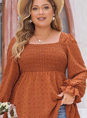 XL-4XL fashion women blouse ladies tops大码收腰荷叶袖上衣女