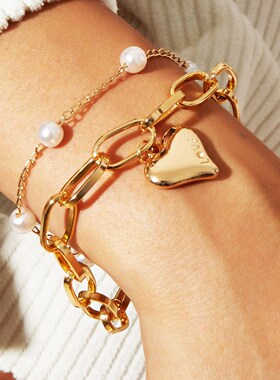 creative retro simple pearl love double layer Bracelet手链女