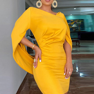 2021 new Sleeve Mini Dress Elegant Drape Autumn Party Dress
