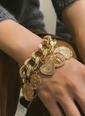 欧美跨境朋克风钱币浮雕人像手链