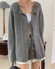 Unique Sei New Autumn and Winter Style Can Be Worn Front and Back, Personalized Lace-Up Cut Out Loose Casual Round Neck Knitted Sweater