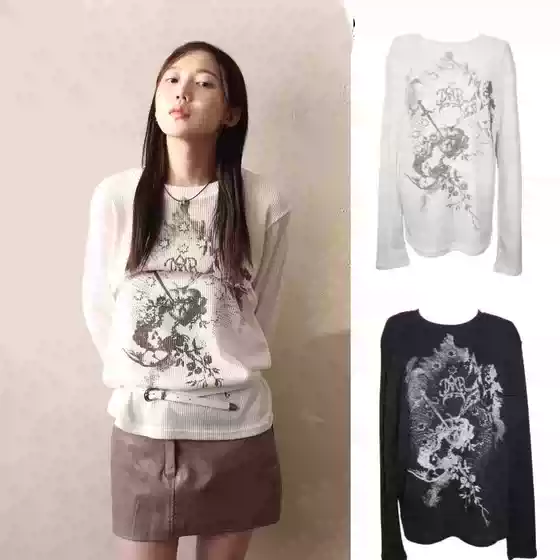 Unique Sei Korean Style Autumn and Winter New Sweet Casual Loose Pullover Long-Sleeved Angel Round Neck T-Shirt Top