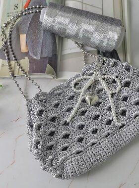 200克炫彩银色包芯纱Feve同款闪银特色编织线金银丝diy手工钩织包