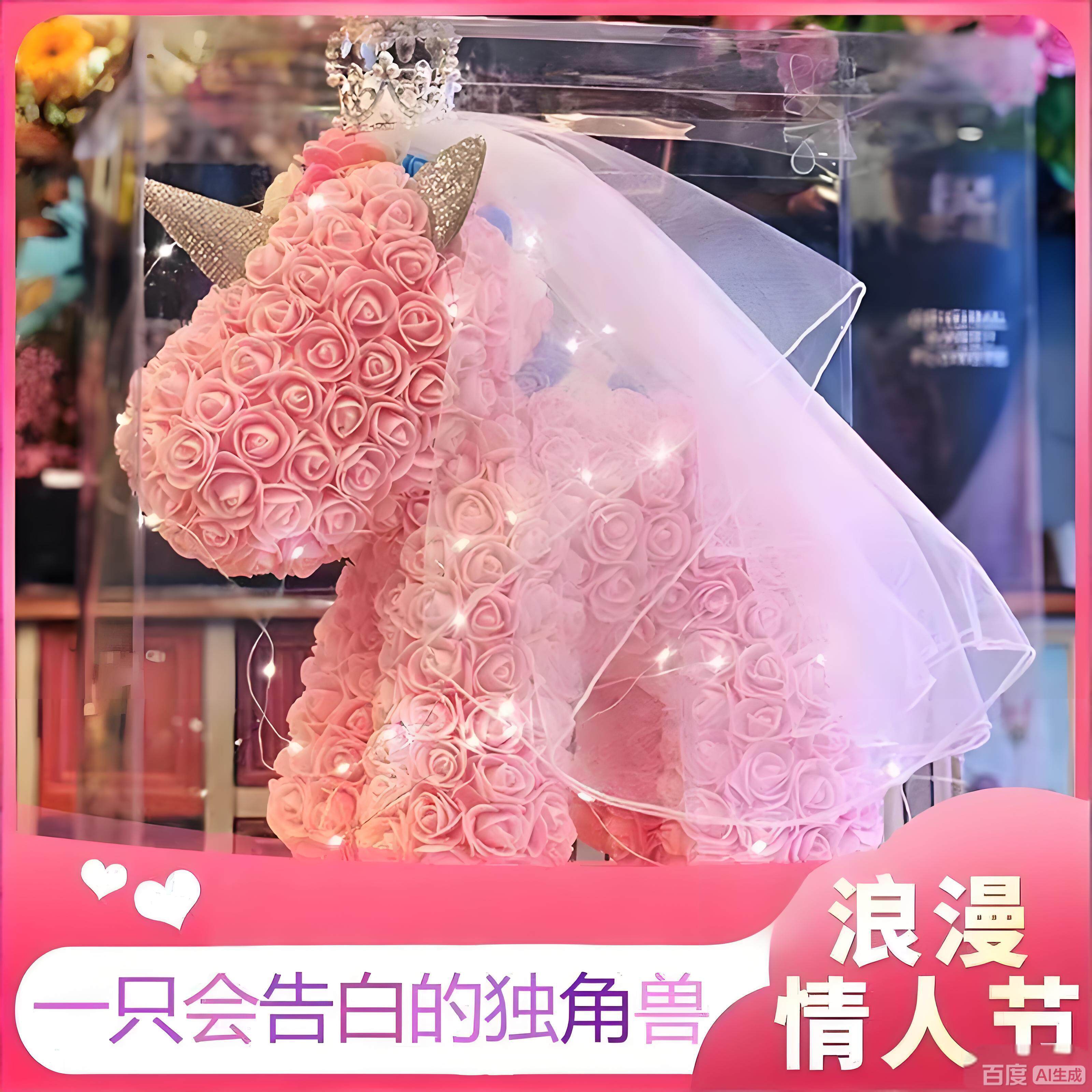 情人节送女友闺蜜礼物浪漫独角兽婚纱玫瑰永生花520七夕生日新年