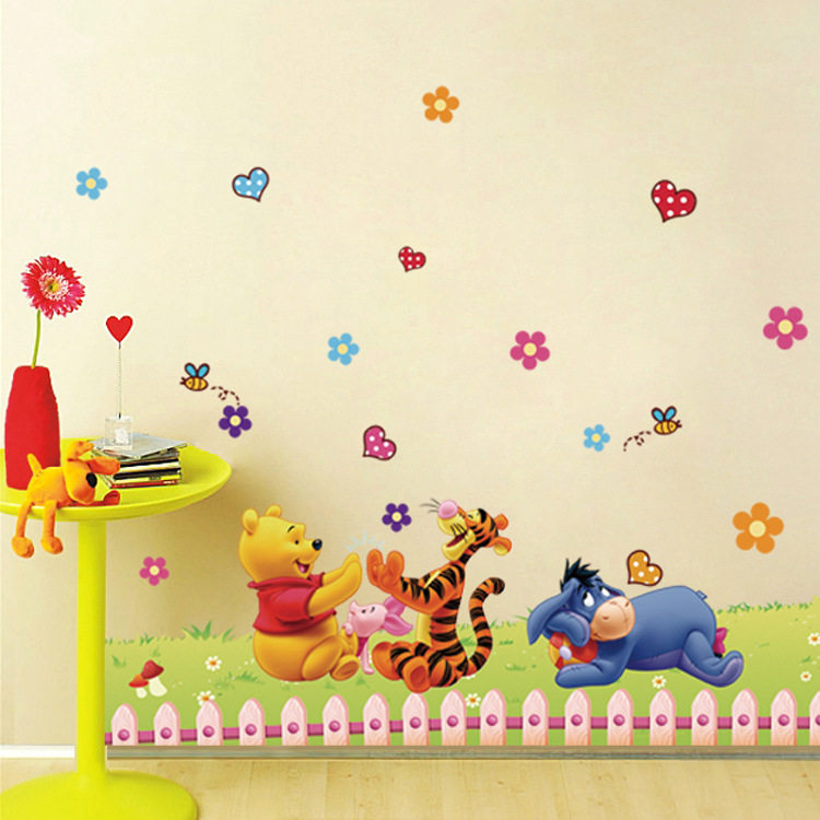 小熊跳跳虎全家福卡通儿童房幼儿园装饰墙贴纸992