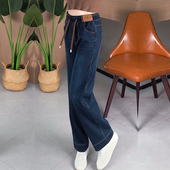 阔腿妈妈长裤 春秋季 直筒宽松显瘦窄版 女士2026新款 松紧高腰牛仔裤