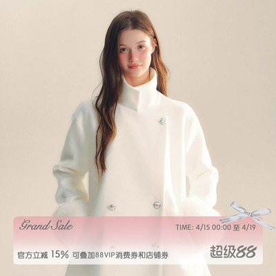 千金A摆毛昵外套可拆卸袖口