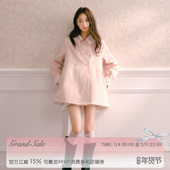 RECIT 烟粉色娃娃领蕾丝钻饰袖 口千金风大摆打褶外套短风衣