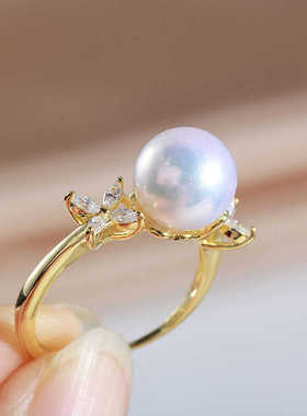 S925纯银小众蝴蝶镶钻戒指空托