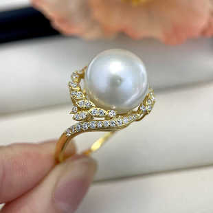 DIY珍珠配件新款S925纯银超大空托遮瑕款镶锆石精致大气戒指空托