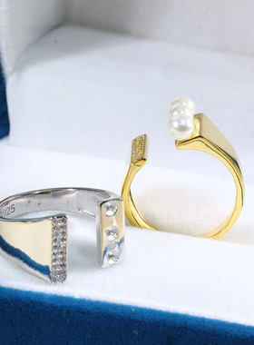 S925纯银时尚镶嵌锆石多珠戒指