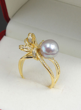 半边蝴蝶结款珍珠戒指开口空托