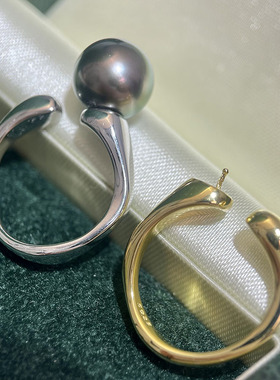 S925纯银简约光板厚银珍珠戒指