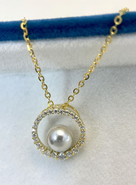 S925纯银圆环精镶锆石珍珠吊坠