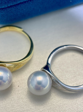 S925纯银精工光面拉丝珍珠戒指