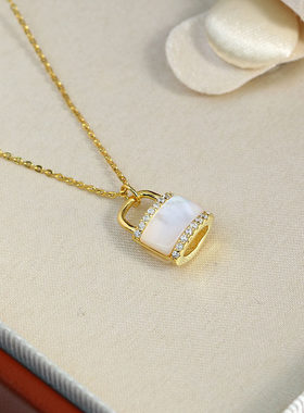 S925纯银贝母秤砣镶钻珍珠吊坠