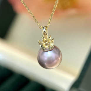 S925纯银小皇冠精致锆石珍珠小项坠吊饰空托 DIY珍珠配件新款