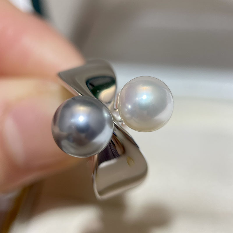 S925纯银法式复古蝴蝶结双珠戒指