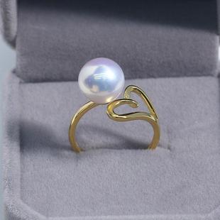 DIY珍珠配件新款S925纯银光面极细镂空爱心戒指空托时尚精致百搭