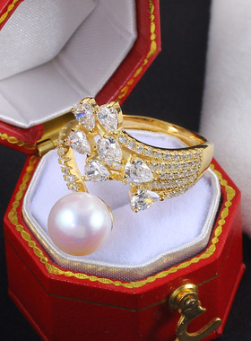 DIY珍珠配件新款精工 S925纯银锆石璀璨星河戒指半成品空托饰品女