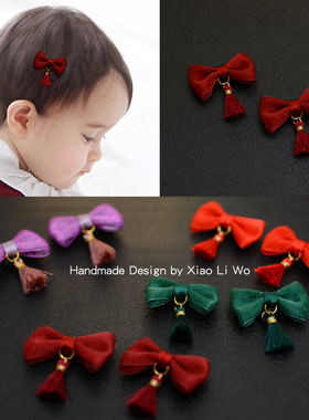 中式古风儿童头饰红色喜庆宝宝周岁发夹婴儿胎毛抓周发卡女童发饰