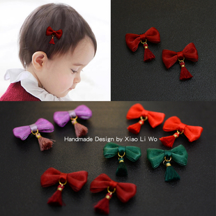 中式古风儿童头饰红色喜庆宝宝周岁发夹婴儿胎毛抓周发卡女童发饰