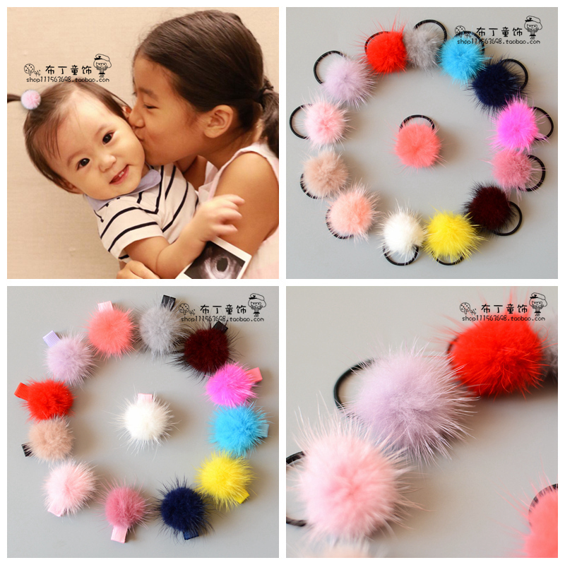 真水貂毛宝宝小号发绳发夹不伤发