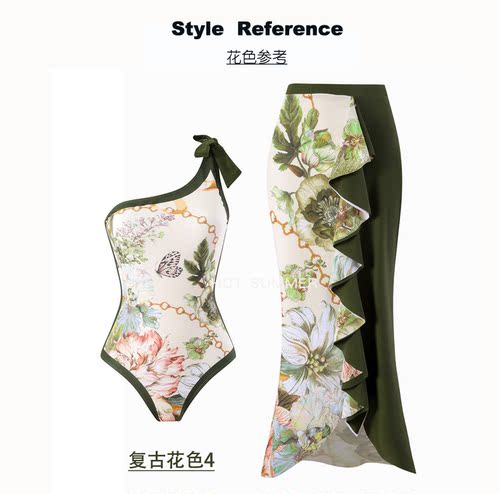 新中式民族风泳衣女罩裙套装复古