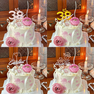 三八女神节蛋糕装 女王节插牌仿真花烘焙3.8妇女节插件 饰微甜同款