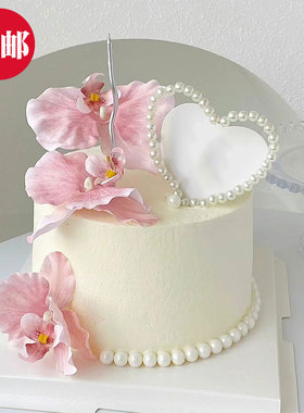 网红母亲节蝴蝶兰蛋糕装饰摆件仿真花浪漫女神生日蛋糕插件配件
