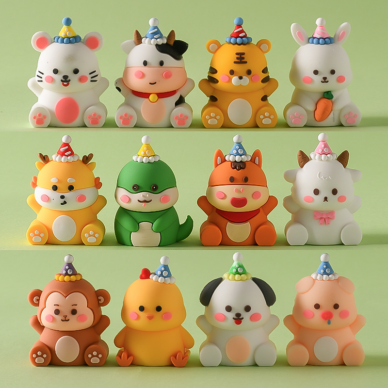 小动物蛋糕装饰摆件网红可爱男孩女孩宝宝周岁生日烘焙卡通12生肖