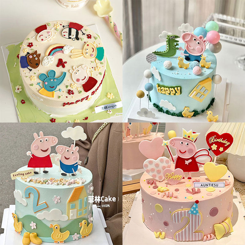 糖堡森林可爱佩奇一家人翻糖塑料切模网红小猪儿童生日蛋糕模具