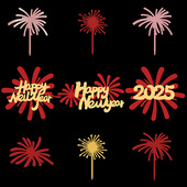 新年快乐蛋糕装 旦春节烫金灯笼礼花爆竹插件 饰插牌马年2026跨年元