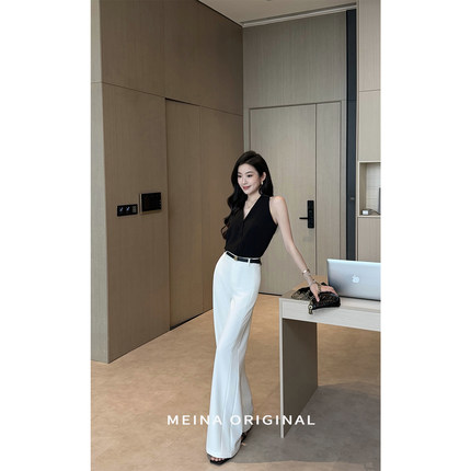 美娜乔其纱阔腿休闲裤女2026夏季新款时尚不透西装裤拖地长裤子