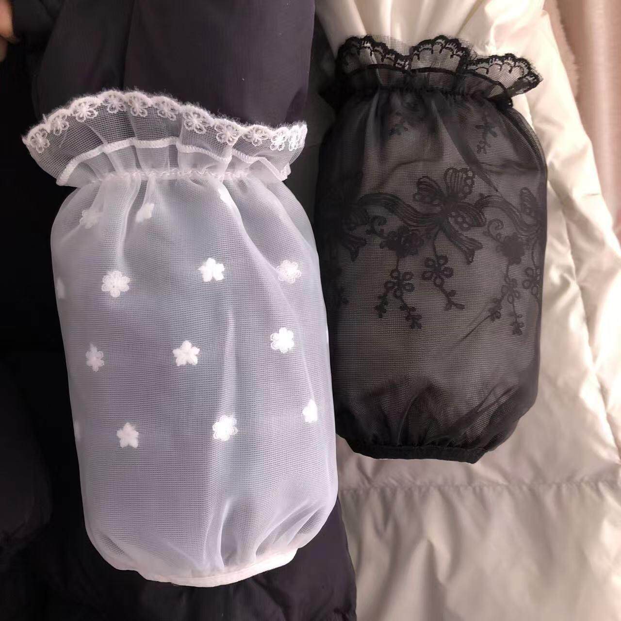羽绒服专用袖子蕾丝袖套白色袖子防脏黑女短款工作秋冬天护袖筒头