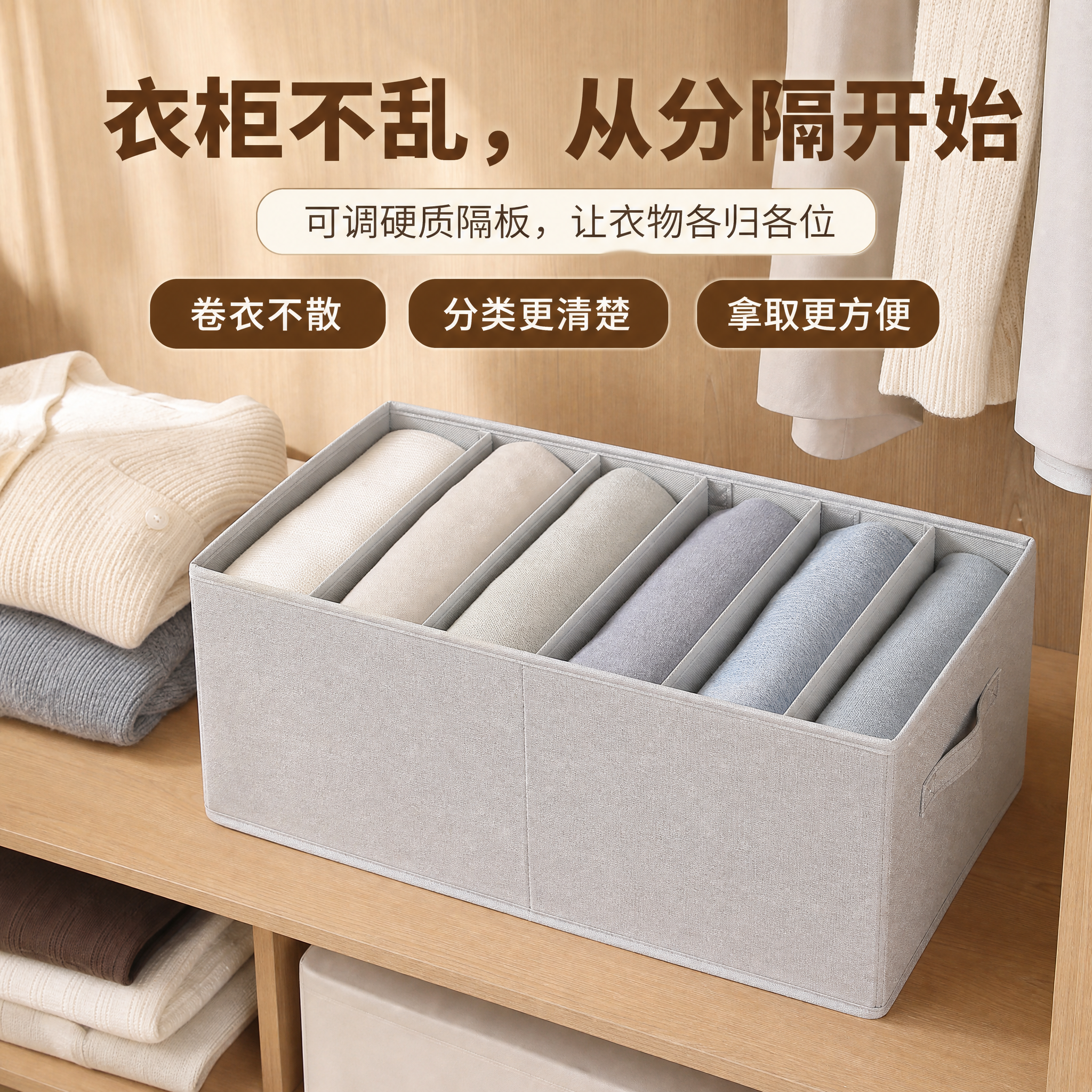 细麻分格衣服裤子收纳箱家用布艺抽屉收纳盒衣柜分隔整理分层箱字