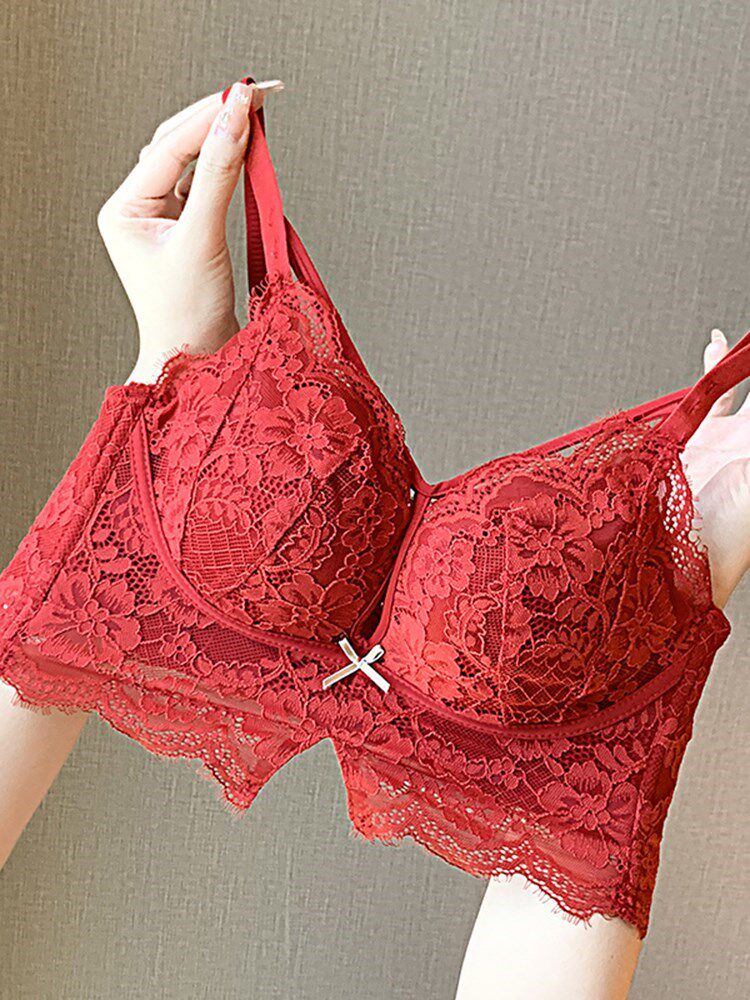 本命年小胸don平胸专用拢胸罩衣红色性感聚内女显大胸结婚文胸套