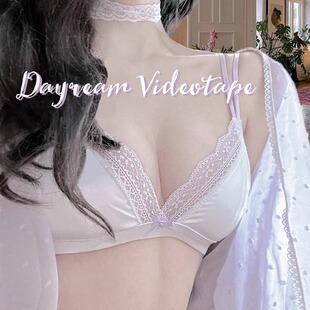 紫霞仙子~法式少女蕾丝边三角杯内衣薄款文胸内裤套装薄杯甜美bra