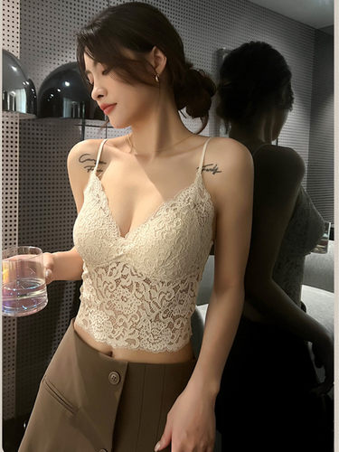 蕾丝小吊带背心女内搭带胸垫性感美背文胸一体纯欲抹胸外穿胸罩