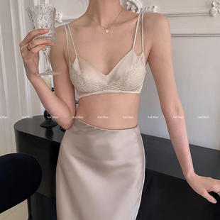 法式 三角杯内衣 缎面性感蕾丝内衣女小胸聚拢无钢圈文胸罩2025新款