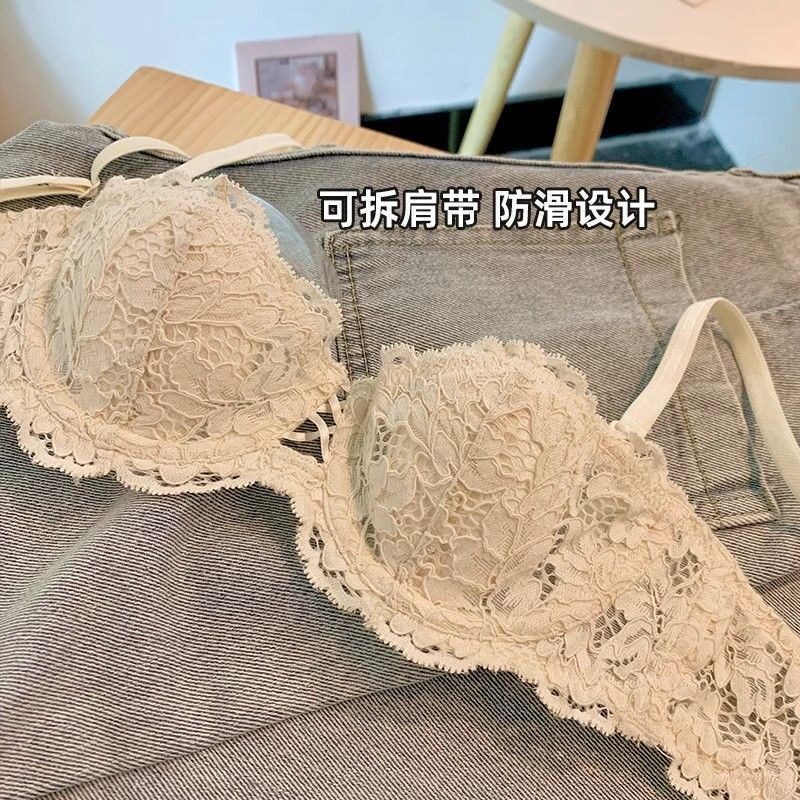 法式性感蕾丝无肩带内衣女防滑聚拢小胸婚纱吊带隐形美背无痕文胸