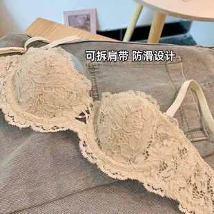 法式 性感蕾丝无肩带内衣女防滑聚拢小胸婚纱吊带隐形美背无痕文胸