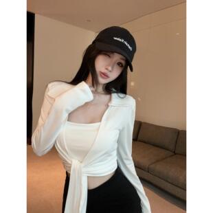 女装秋装矮个子150cm新款加小码XXS绑带胸垫开衫吊带两件套装女