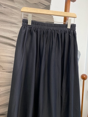 松紧腰中式黑色高腰长裙韩风百褶